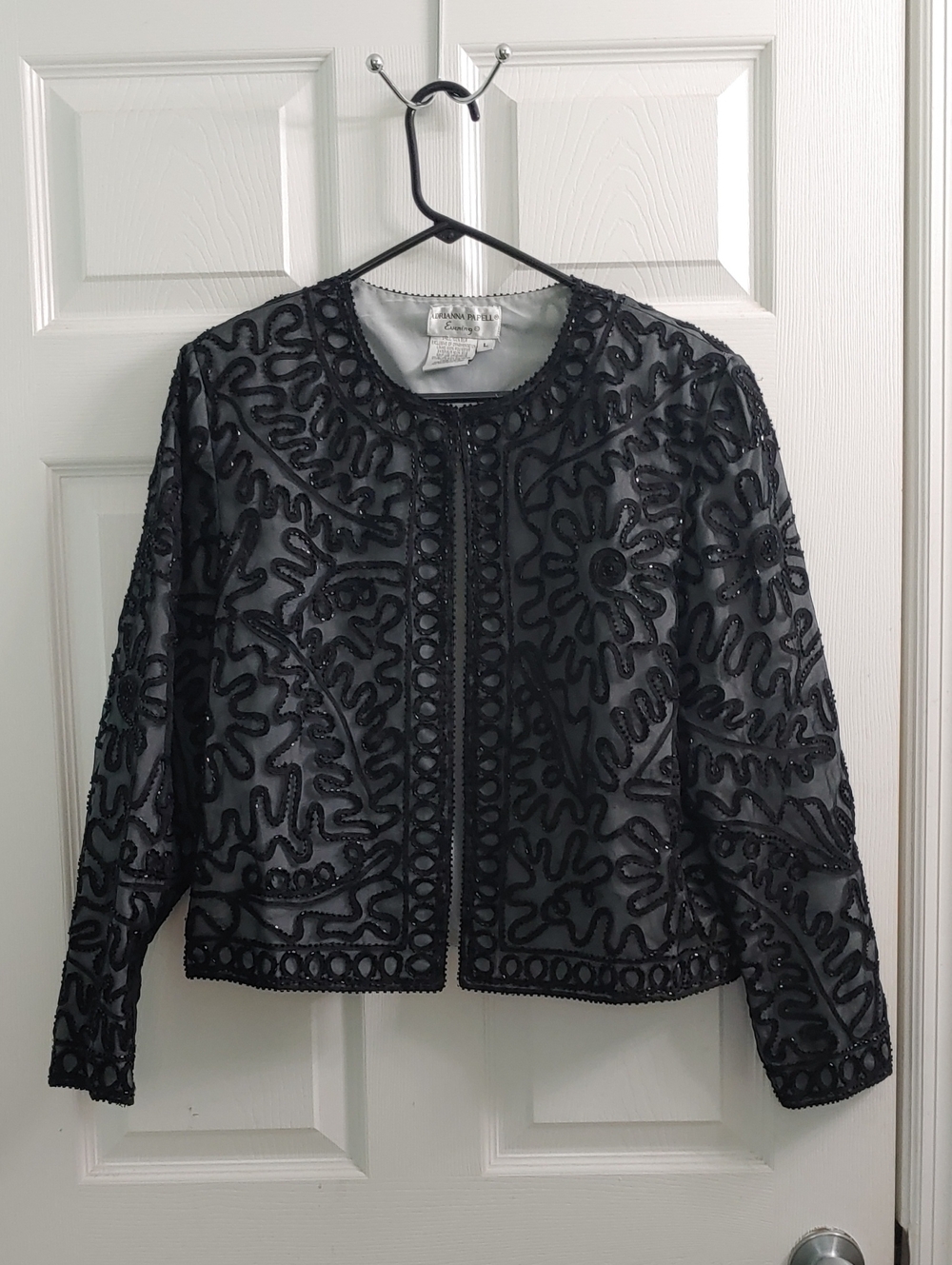 Adrianna Papell Evening Coat Women's L Black Silk Cropped Jacket